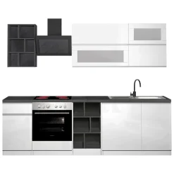 Cucine|Cucina > Dmora Cucina Bianco Lucido Grigio Ardesia un Cassetto 13 Ripiani, Modulabile Made in Italy - Fonti Grigio Ardesia, Bianco Lucido