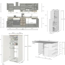 Cucine|Cucina > Dmora Cucina Bianco Lucido Grigio Ardesia un Cassetto 13 Ripiani, Modulabile Made in Italy - Fonti Grigio Ardesia, Bianco Lucido