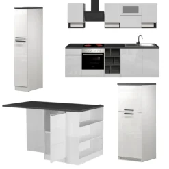 Cucine|Cucina > Dmora Cucina Bianco Lucido Grigio Ardesia un Cassetto 13 Ripiani, Modulabile Made in Italy - Fonti Grigio Ardesia, Bianco Lucido