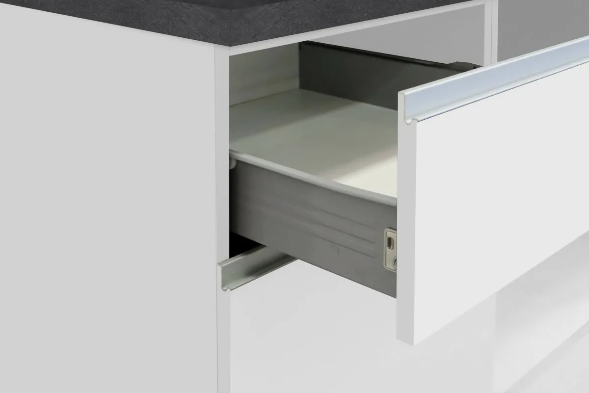 Cucine|Cucina > Dmora Cucina Bianco Lucido Grigio Ardesia un Cassetto 13 Ripiani, Modulabile Made in Italy - Fonti Grigio Ardesia, Bianco Lucido