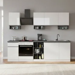Cucine|Cucina > Dmora Cucina Bianco Lucido Grigio Ardesia un Cassetto 19 Ripiani, Modulabile Made in Italy - Attiko Grigio Ardesia, Bianco Lucido