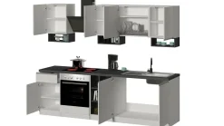 Cucine|Cucina > Dmora Cucina Bianco Lucido Grigio Ardesia un Cassetto 19 Ripiani, Modulabile Made in Italy - Attiko Grigio Ardesia, Bianco Lucido