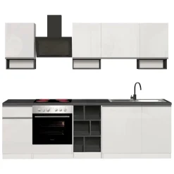Cucine|Cucina > Dmora Cucina Bianco Lucido Grigio Ardesia un Cassetto 19 Ripiani, Modulabile Made in Italy - Attiko Grigio Ardesia, Bianco Lucido