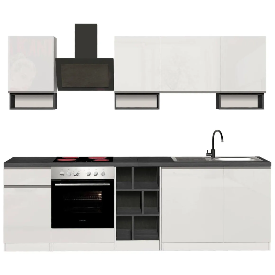 Cucine|Cucina > Dmora Cucina Bianco Lucido Grigio Ardesia un Cassetto 19 Ripiani, Modulabile Made in Italy - Attiko Grigio Ardesia, Bianco Lucido