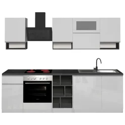 Cucine|Cucina > Dmora Cucina Bianco Lucido Grigio Ardesia un Cassetto 19 Ripiani, Modulabile Made in Italy - Attiko Grigio Ardesia, Bianco Lucido