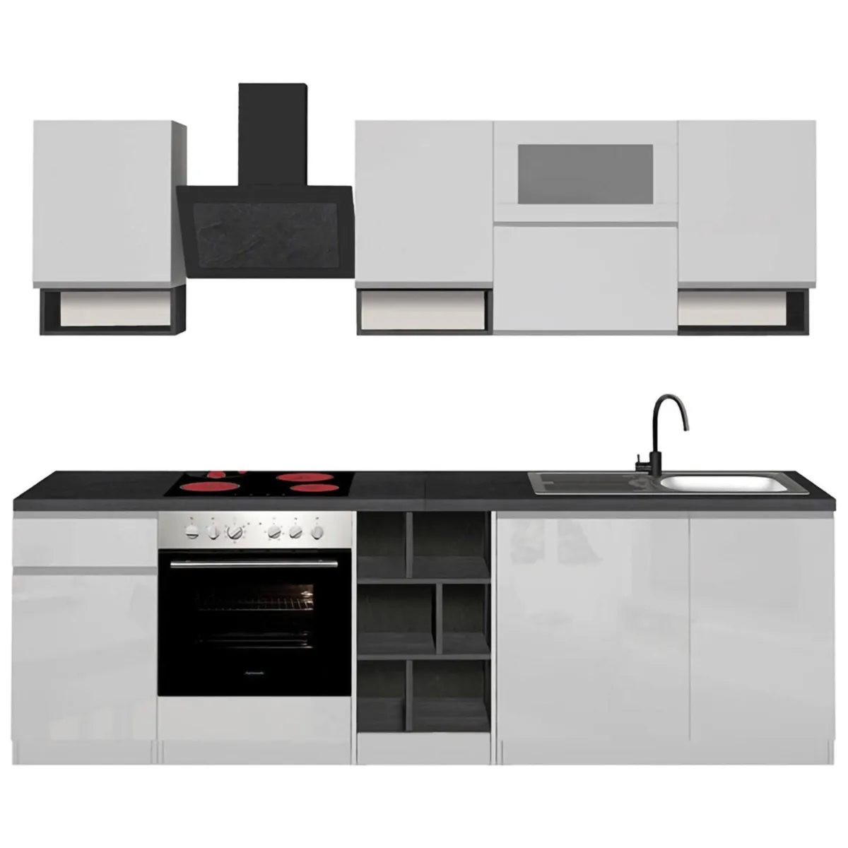 Cucine|Cucina > Dmora Cucina Bianco Lucido Grigio Ardesia un Cassetto 19 Ripiani, Modulabile Made in Italy - Attiko Grigio Ardesia, Bianco Lucido