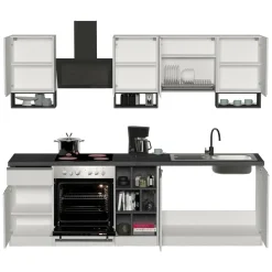 Cucine|Cucina > Dmora Cucina Bianco Lucido Grigio Ardesia un Cassetto 19 Ripiani, Modulabile Made in Italy - Attiko Grigio Ardesia, Bianco Lucido