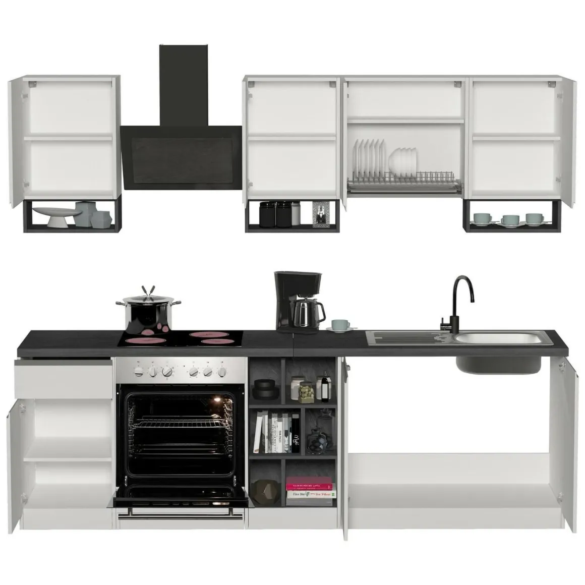 Cucine|Cucina > Dmora Cucina Bianco Lucido Grigio Ardesia un Cassetto 19 Ripiani, Modulabile Made in Italy - Attiko Grigio Ardesia, Bianco Lucido