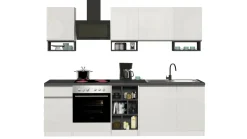 Cucine|Cucina > Dmora Cucina Bianco Lucido Grigio Ardesia un Cassetto 19 Ripiani, Modulabile Made in Italy - Attiko Grigio Ardesia, Bianco Lucido