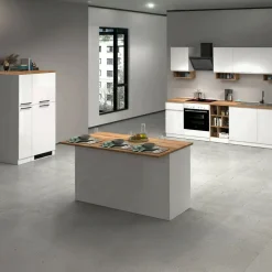 Cucina Bianco Lucido Marrone Rovere 3 Cassetti 30 Ripiani, Modulabile Made in Italy - Armend