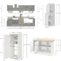 Cucine|Cucina > Dmora Cucina Bianco Lucido Marrone Rovere Modulabile 30 Ripiani, 3 Cassetti Made in Italy - Armend Marrone Rovere, Bianco Lucido