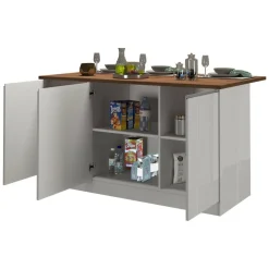 Cucine|Cucina > Dmora Cucina Bianco Lucido Marrone Rovere Modulabile 30 Ripiani, 3 Cassetti Made in Italy - Armend Marrone Rovere, Bianco Lucido