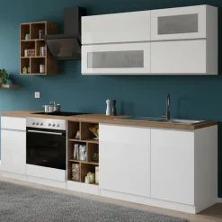Cucina Bianco Lucido Marrone Rovere un Cassetto 13 Ripiani, Modulabile Made in Italy - Fonti