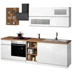 Cucina Bianco Lucido Marrone Rovere un Cassetto 13 Ripiani, Modulabile Made in Italy - Fonti