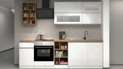 Cucine|Cucina > Dmora Cucina Bianco Lucido Marrone Rovere un Cassetto 19 Ripiani, Modulabile Made in Italy - Attiko Marrone Rovere, Bianco Lucido