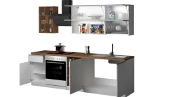 Cucine|Cucina > Dmora Cucina Bianco Lucido Marrone Rovere un Cassetto 19 Ripiani, Modulabile Made in Italy - Attiko Marrone Rovere, Bianco Lucido