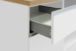 Cucine|Cucina > Dmora Cucina Bianco Lucido Marrone Rovere un Cassetto 19 Ripiani, Modulabile Made in Italy - Attiko Marrone Rovere, Bianco Lucido