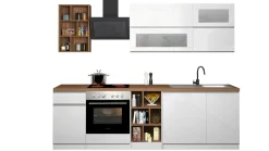 Cucine|Cucina > Dmora Cucina Bianco Lucido Marrone Rovere un Cassetto 19 Ripiani, Modulabile Made in Italy - Attiko Marrone Rovere, Bianco Lucido