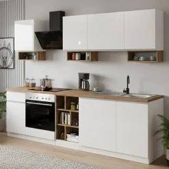 Cucina Bianco Lucido Marrone Rovere un Cassetto 19 Ripiani, Modulabile Made in Italy - Attimis