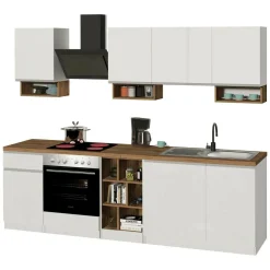Cucina Bianco Lucido Marrone Rovere un Cassetto 19 Ripiani, Modulabile Made in Italy - Attimis