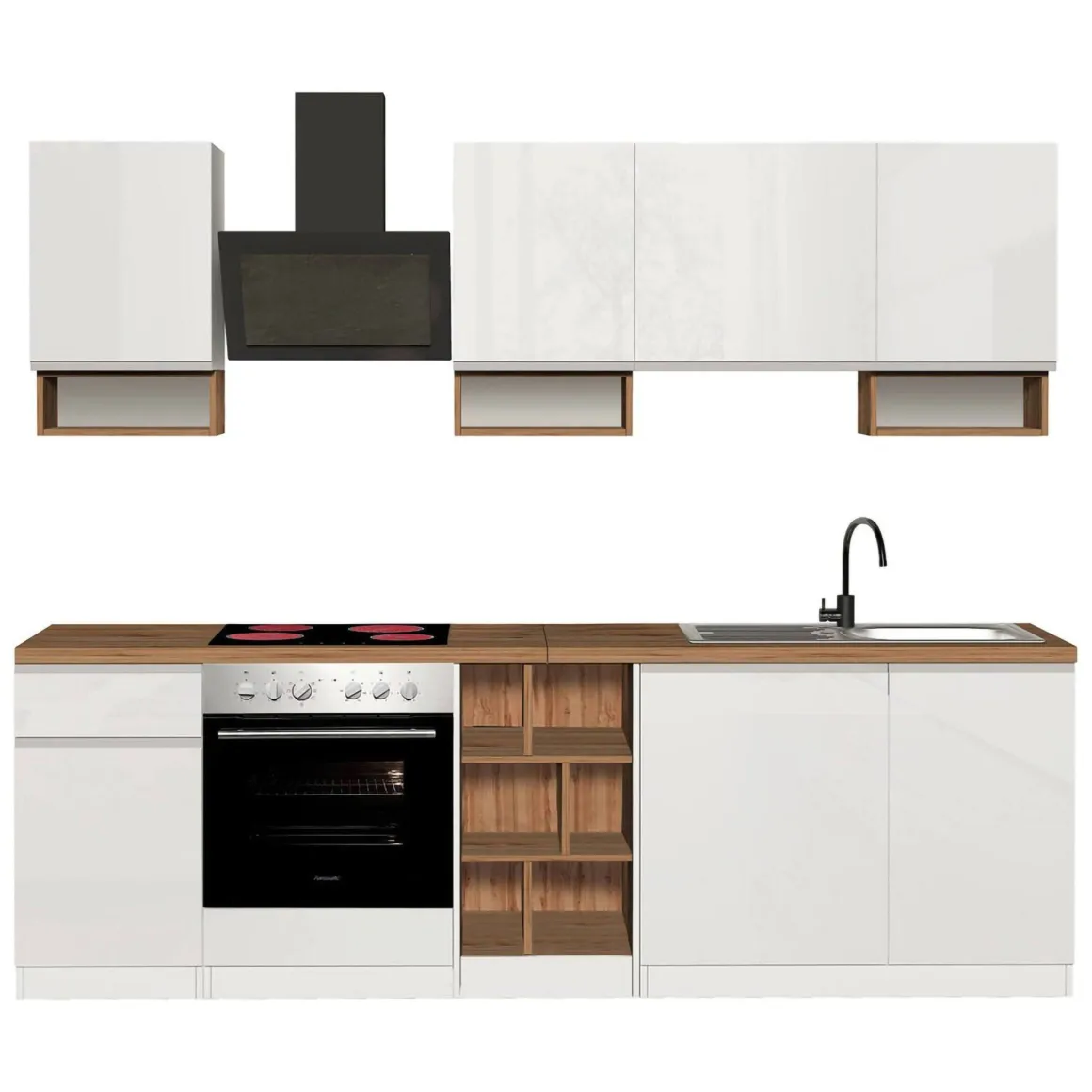 Cucina Bianco Lucido Marrone Rovere un Cassetto 19 Ripiani, Modulabile Made in Italy - Attimis