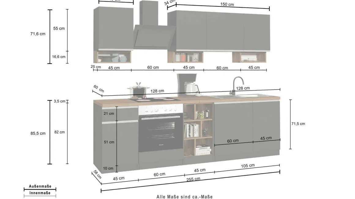 Cucina Bianco Lucido Marrone Rovere un Cassetto 19 Ripiani, Modulabile Made in Italy - Attimis