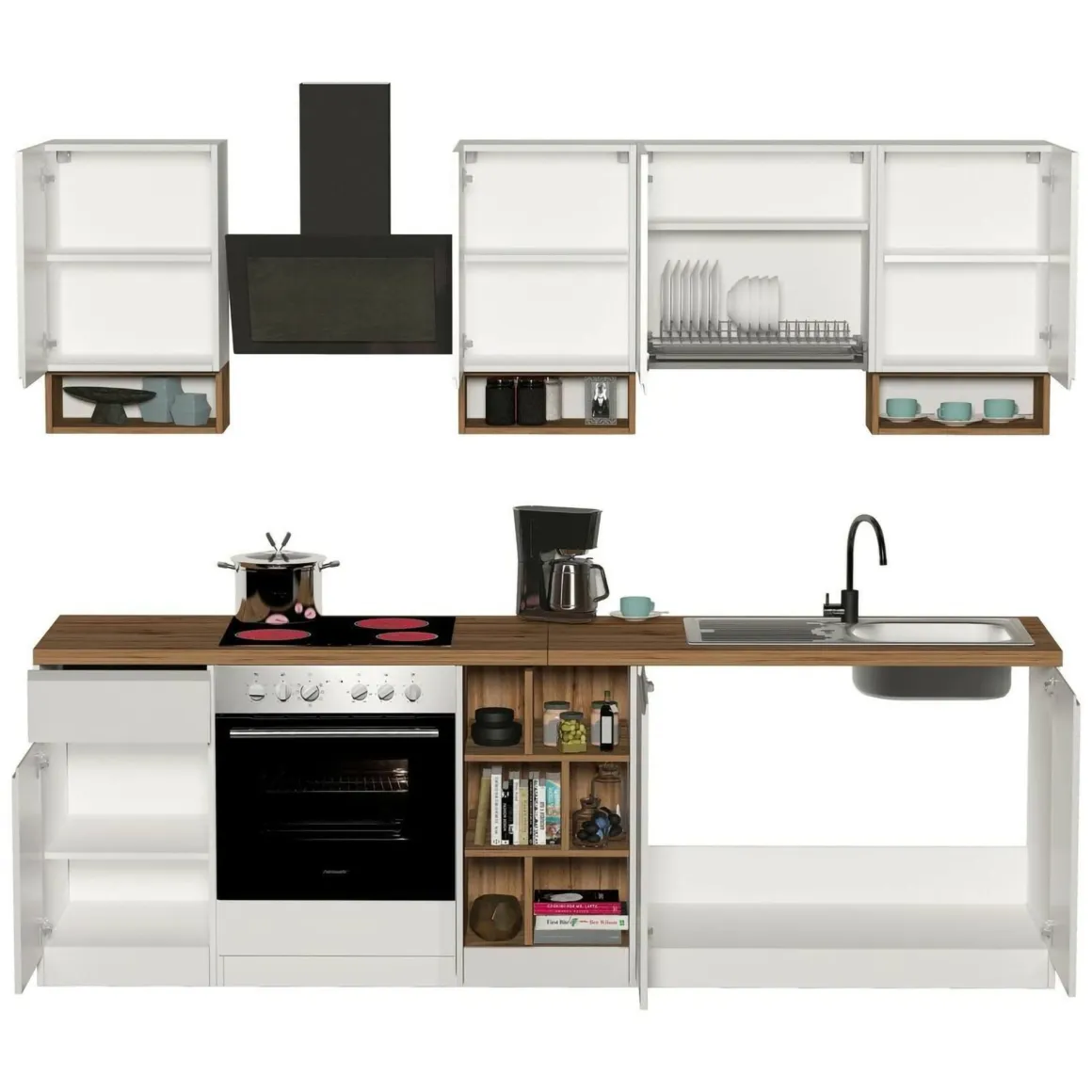 Cucina Bianco Lucido Marrone Rovere un Cassetto 19 Ripiani, Modulabile Made in Italy - Attimis