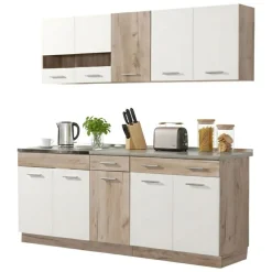 Cucine > Dmora Cucina Bianco Marrone Rovere 2 Cassetti 5 Ripiani, 10 Ante - Bornago Marrone, Bianco Rovere