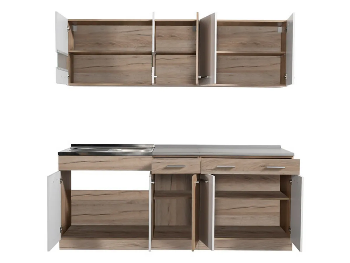 Cucine > Dmora Cucina Bianco Marrone Rovere 2 Cassetti 5 Ripiani, 10 Ante - Bornago Marrone, Bianco Rovere