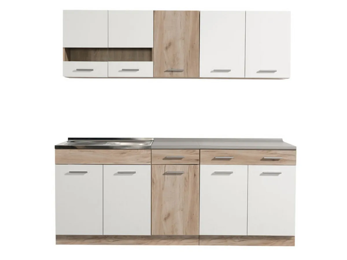 Cucine > Dmora Cucina Bianco Marrone Rovere 2 Cassetti 5 Ripiani, 10 Ante - Bornago Marrone, Bianco Rovere