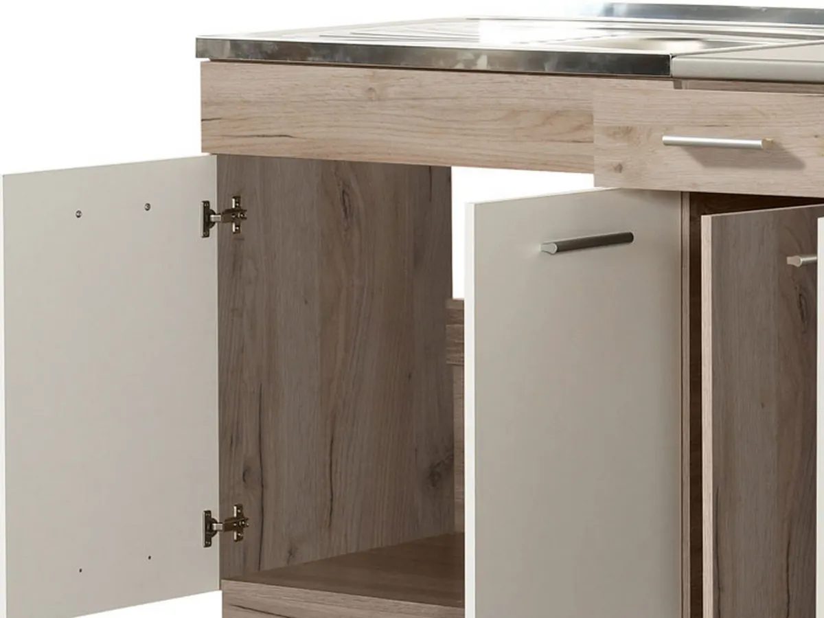 Cucine > Dmora Cucina Bianco Marrone Rovere 2 Cassetti 5 Ripiani, 10 Ante - Bornago Marrone, Bianco Rovere