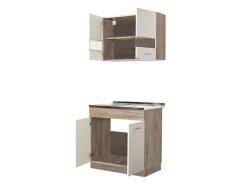Cucina Bianco Marrone Rovere 2 Ripiani 4 Ante, Fori Piano Cottura e Lavello a Carico del Cliente - Taurano