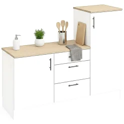 Cucina Bianco Marrone Rovere 3 Ripiani 3 Cassetti, Apertura Battente, Scorrevole - Zafrena