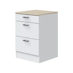 Cucine > Dmora Cucina Bianco Marrone Rovere 4 Cassetti 5 Ripiani, Apertura Battente, Scorrevole - Althenis Marrone, Bianco Rovere