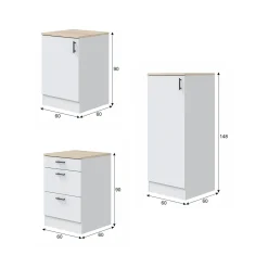 Cucina Bianco Marrone Rovere 3 Ripiani 3 Cassetti, Apertura Battente, Scorrevole - Zafrena