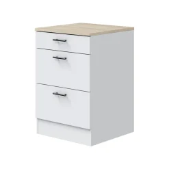 Cucina Bianco Marrone Rovere 3 Ripiani 3 Cassetti, Apertura Battente, Scorrevole - Zafrena