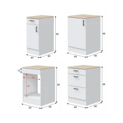 Cucina Bianco Marrone Rovere 4 Cassetti 5 Ripiani, Apertura Battente, Scorrevole - Moriantha