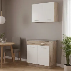 Cucine > Dmora Cucina Bianco Marrone Rovere un Cassetto 4 Ripiani, 6 Ante - Lanzo Marrone, Bianco Rovere