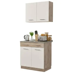 Cucine > Dmora Cucina Bianco Marrone Rovere un Cassetto 4 Ripiani, 6 Ante - Lanzo Marrone, Bianco Rovere