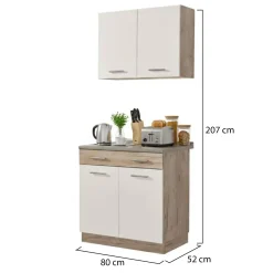 Cucine > Dmora Cucina Bianco Marrone Rovere un Cassetto 4 Ripiani, 6 Ante - Lanzo Marrone, Bianco Rovere