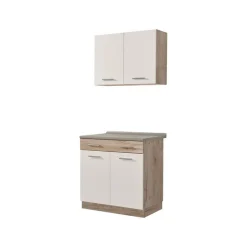 Cucine > Dmora Cucina Bianco Marrone Rovere un Cassetto 4 Ripiani, 6 Ante - Lanzo Marrone, Bianco Rovere
