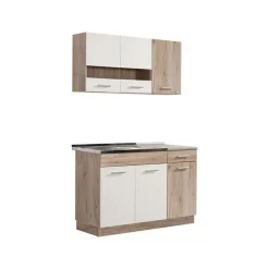 Cucine > Dmora Cucina Bianco Marrone Rovere un Cassetto 4 Ripiani, 6 Ante - Lanzo Marrone, Bianco Rovere