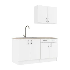 Cucine > Dmora Cucina Bianco Marrone Rovere un Cassetto Modulabile, 6 Ripiani - Telinea Marrone, Bianco Rovere