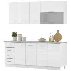 Cucina Bianco Opaco Bianco Lucido 4 Cassetti Modulabile, Apertura Battente, Scorrevole - Riquew