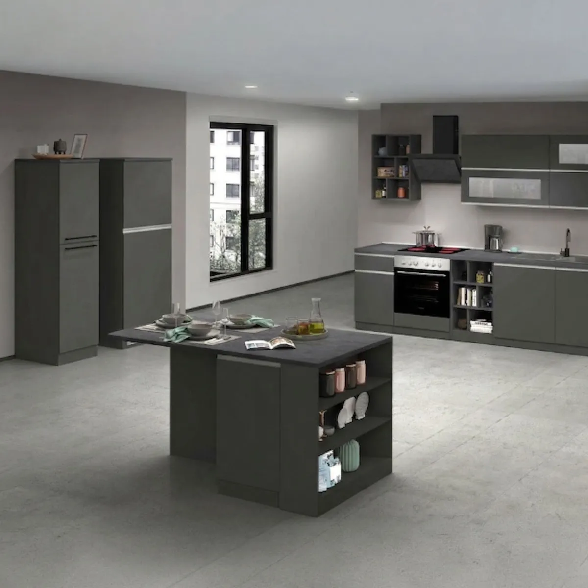 Cucine|Cucina > Dmora Cucina Grigio Ardesia Grigio Ardesia 3 Cassetti 31 Ripiani, Modulabile Made in Italy - Arlo Grigio Ardesia, Grigio Ardesia