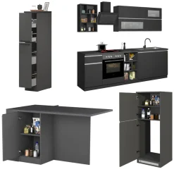 Cucine|Cucina > Dmora Cucina Grigio Ardesia Grigio Ardesia 3 Cassetti 31 Ripiani, Modulabile Made in Italy - Arlo Grigio Ardesia, Grigio Ardesia