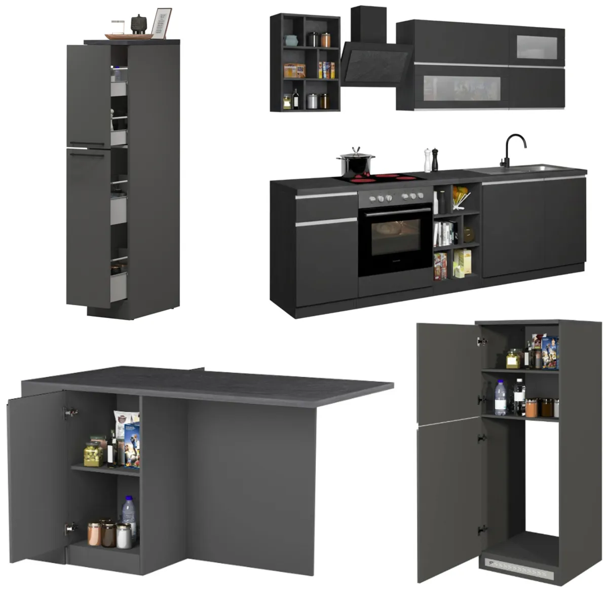 Cucine|Cucina > Dmora Cucina Grigio Ardesia Grigio Ardesia 3 Cassetti 31 Ripiani, Modulabile Made in Italy - Arlo Grigio Ardesia, Grigio Ardesia