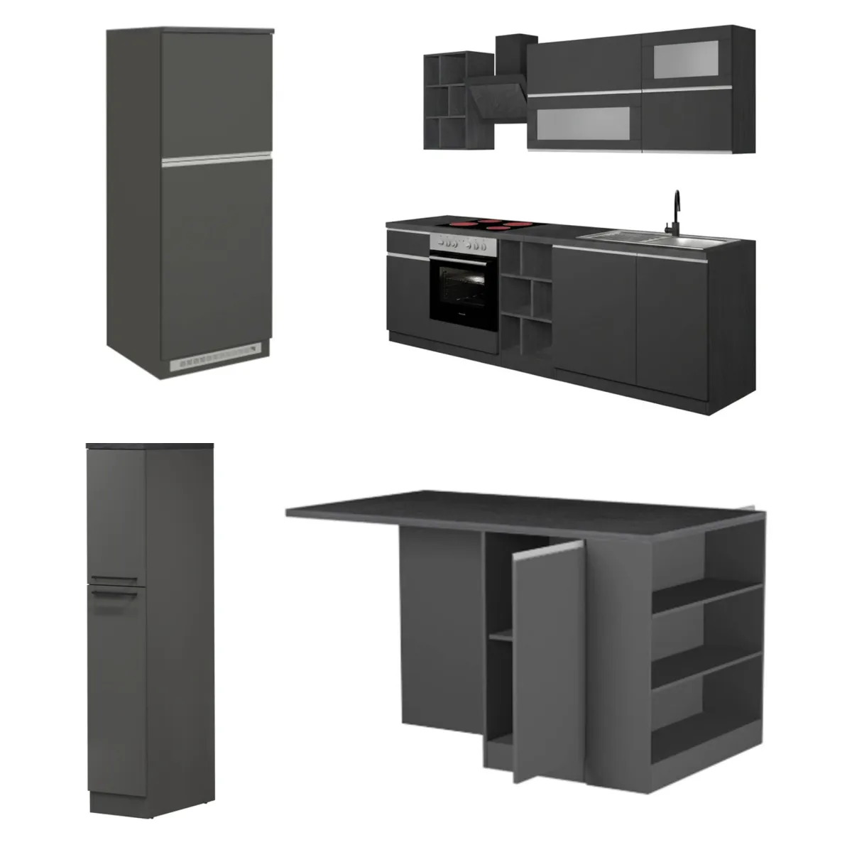 Cucine|Cucina > Dmora Cucina Grigio Ardesia Grigio Ardesia 3 Cassetti 31 Ripiani, Modulabile Made in Italy - Arlo Grigio Ardesia, Grigio Ardesia