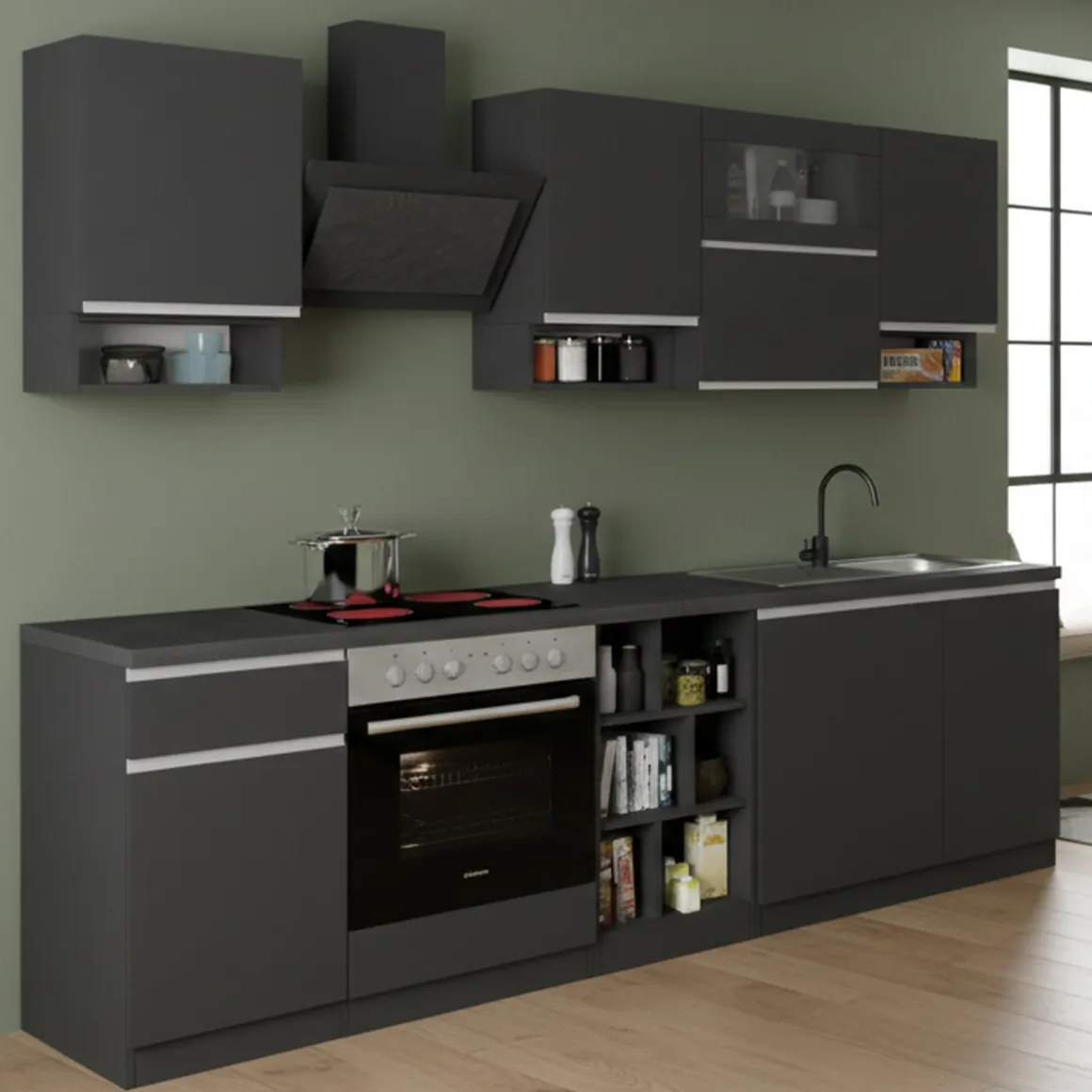 Cucina Grigio Ardesia Grigio Ardesia un Cassetto 19 Ripiani, Modulabile Made in Italy - Attiko