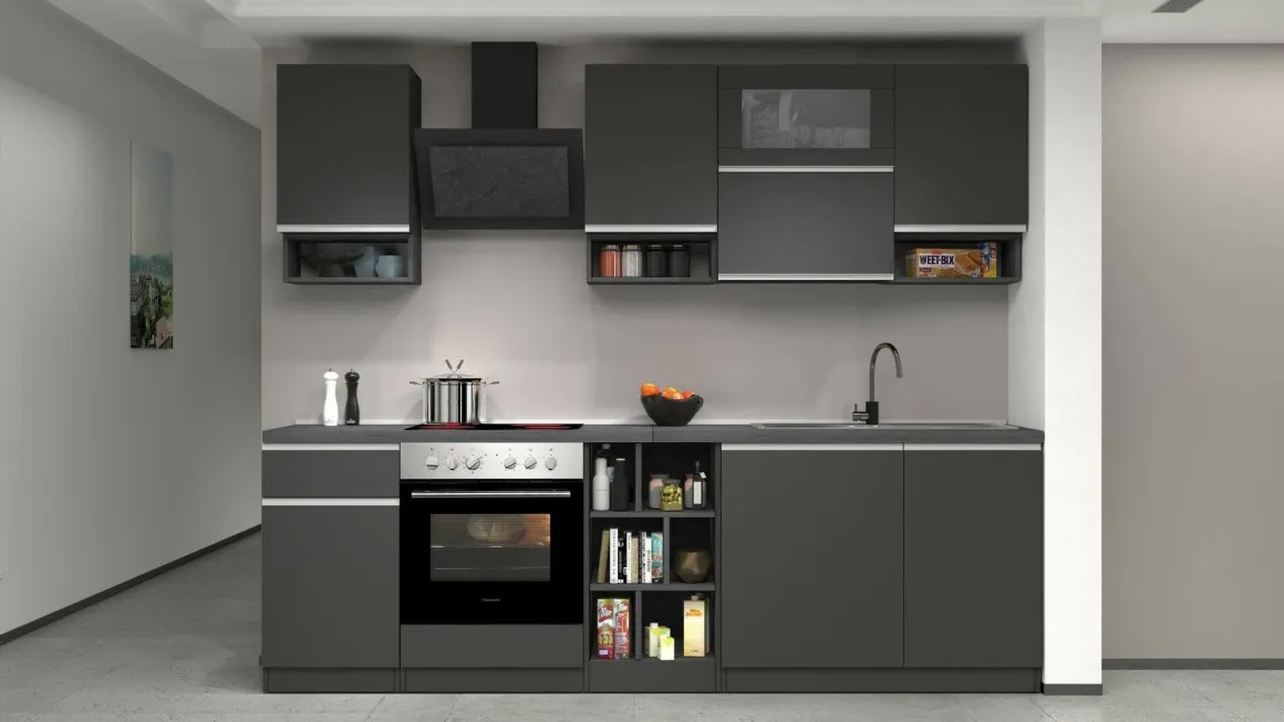 Cucina Grigio Ardesia Grigio Ardesia un Cassetto 19 Ripiani, Modulabile Made in Italy - Attiko